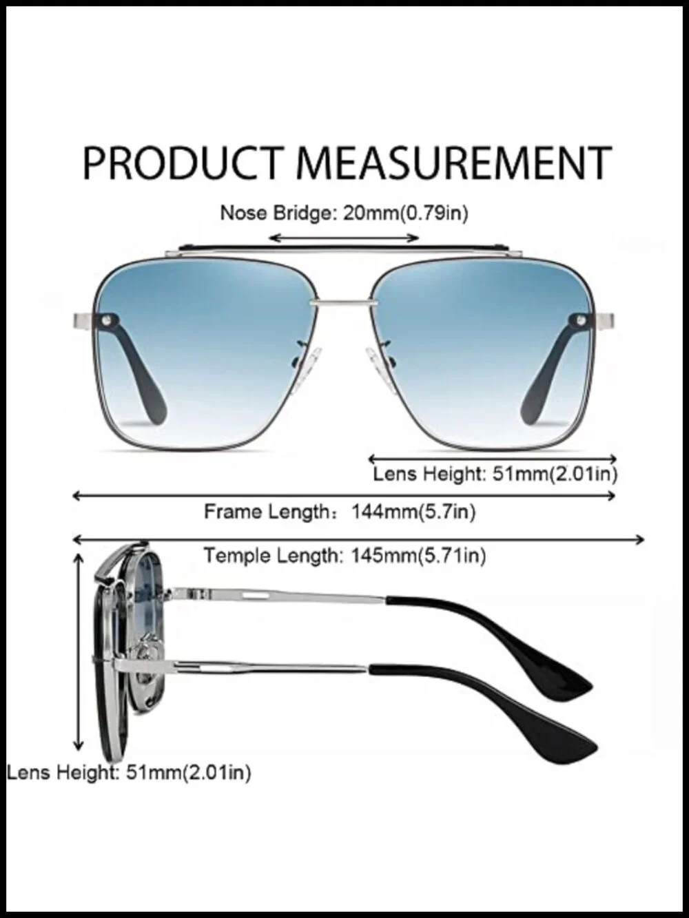 Metal Square Aviator Sunglasses UV400 Protection Gradient Lens